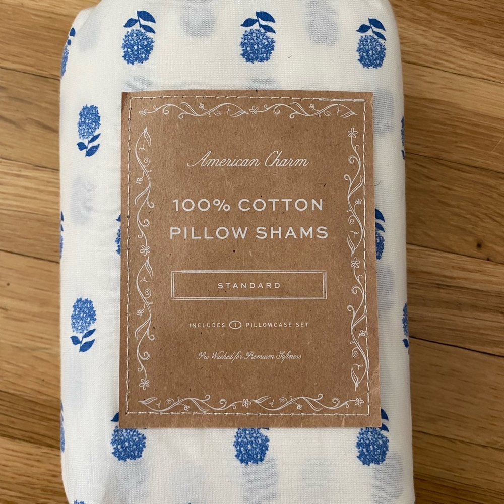 American Charm 100% Cotton Pillow Shams – White with Blue Floral Print